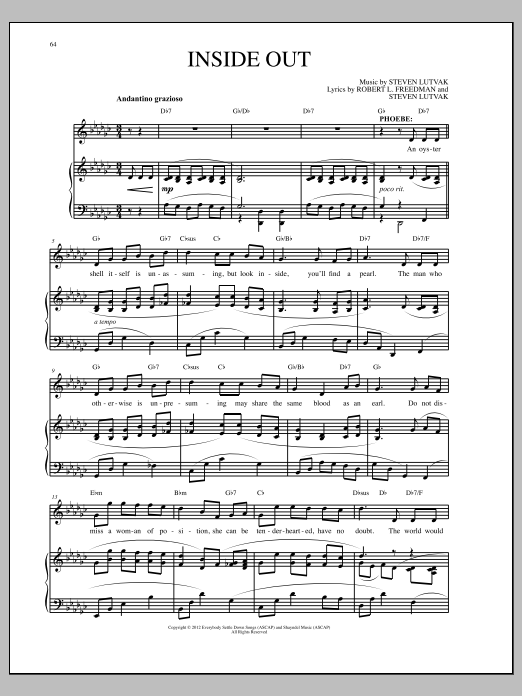 Download Steven Lutvak Inside Out Sheet Music and learn how to play Piano & Vocal PDF digital score in minutes