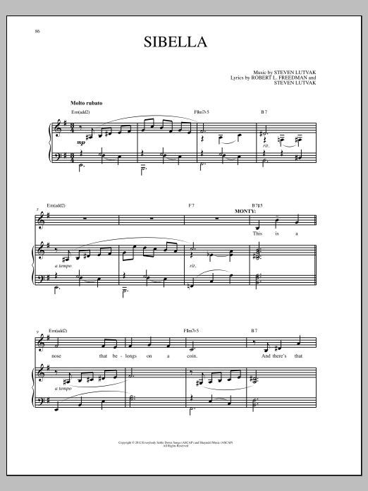 Download Steven Lutvak Sibella Sheet Music and learn how to play Piano & Vocal PDF digital score in minutes