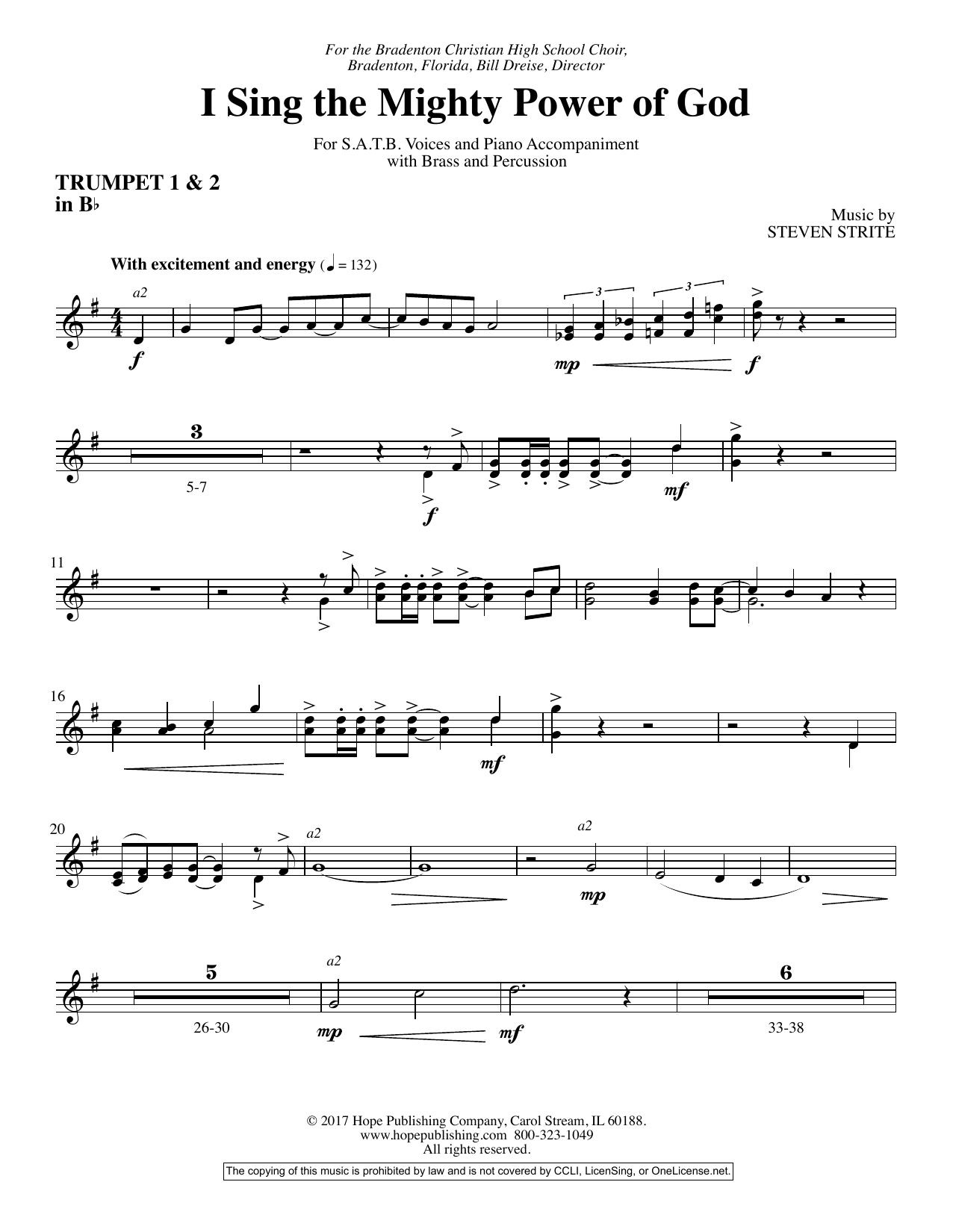 Download Steven Strite I Sing the Mighty Power of God - Bb Trumpet 1 & 2 Sheet Music and learn how to play Choir Instrumental Pak PDF digital score in minutes
