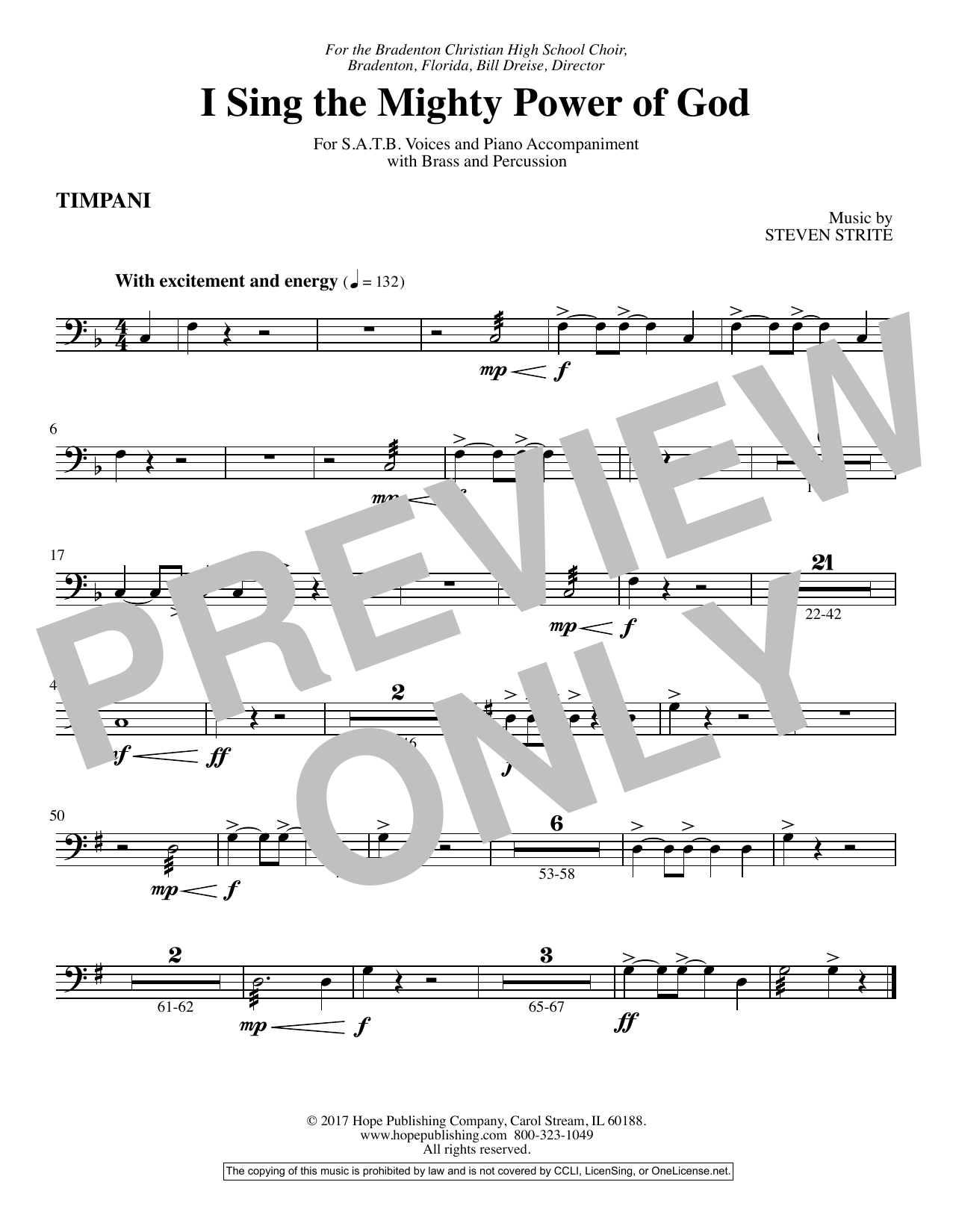 Download Steven Strite I Sing the Mighty Power of God - Timpani Sheet Music and learn how to play Choir Instrumental Pak PDF digital score in minutes