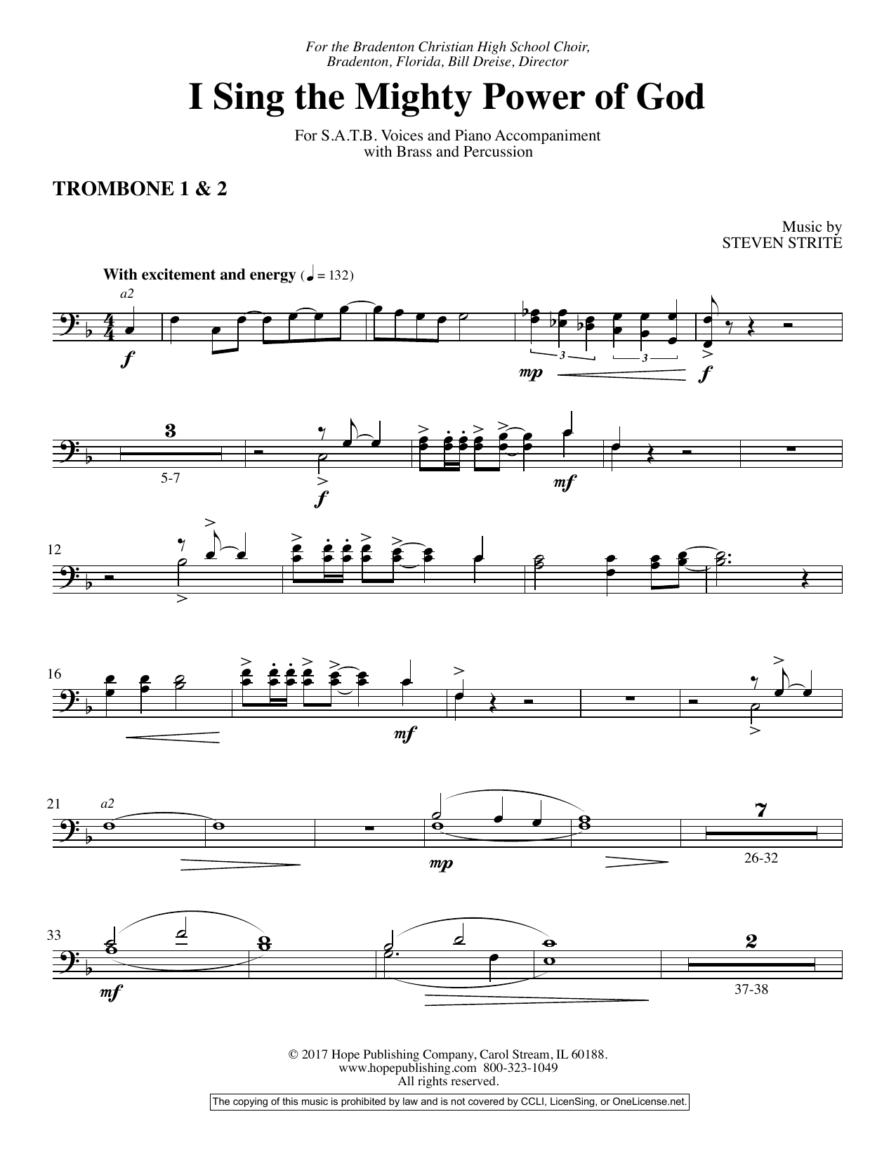 Download Steven Strite I Sing the Mighty Power of God - Trombone 1 & 2 Sheet Music and learn how to play Choir Instrumental Pak PDF digital score in minutes