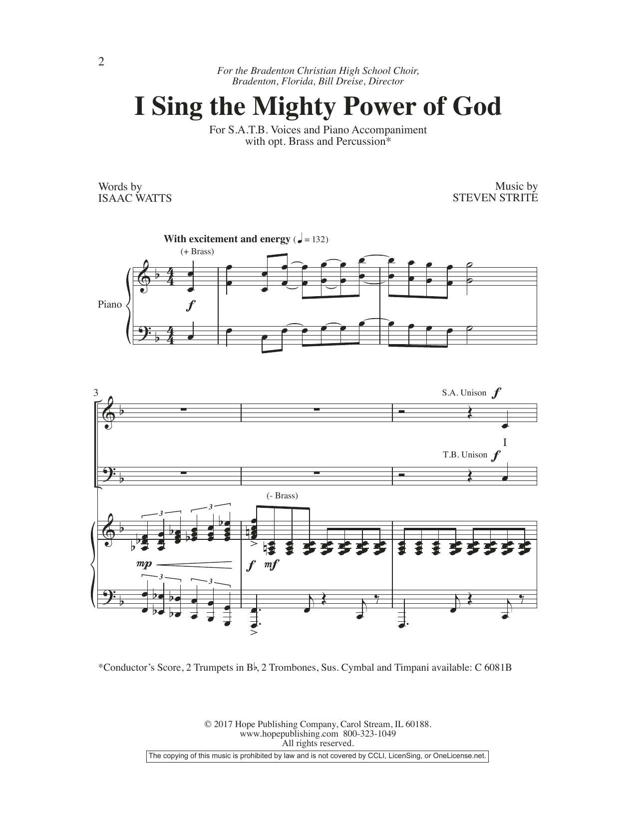 Download Steven Strite I Sing the Mighty Power of God Sheet Music and learn how to play SATB Choir PDF digital score in minutes