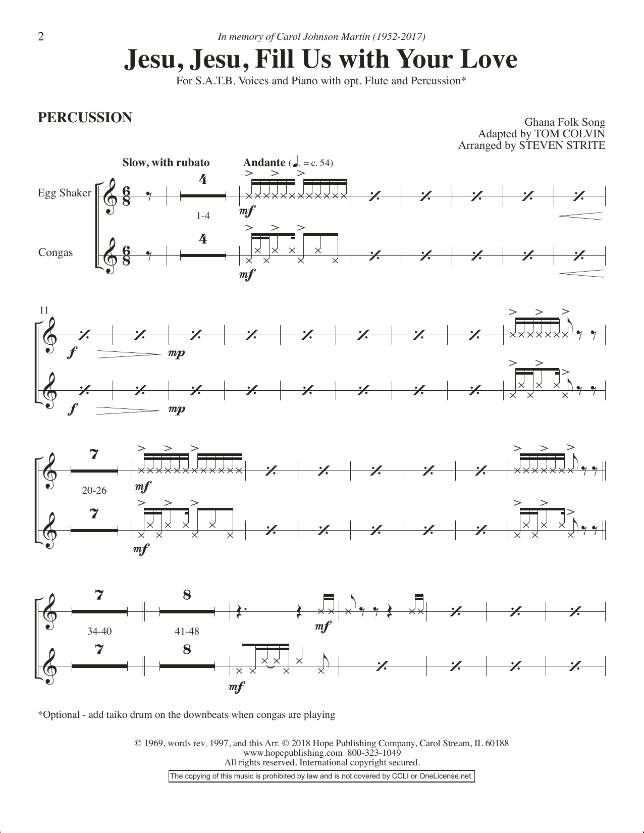 Download Steven Strite Jesu, Jesu, Fill Us with Your Love - Percussion Sheet Music and learn how to play Choir Instrumental Pak PDF digital score in minutes