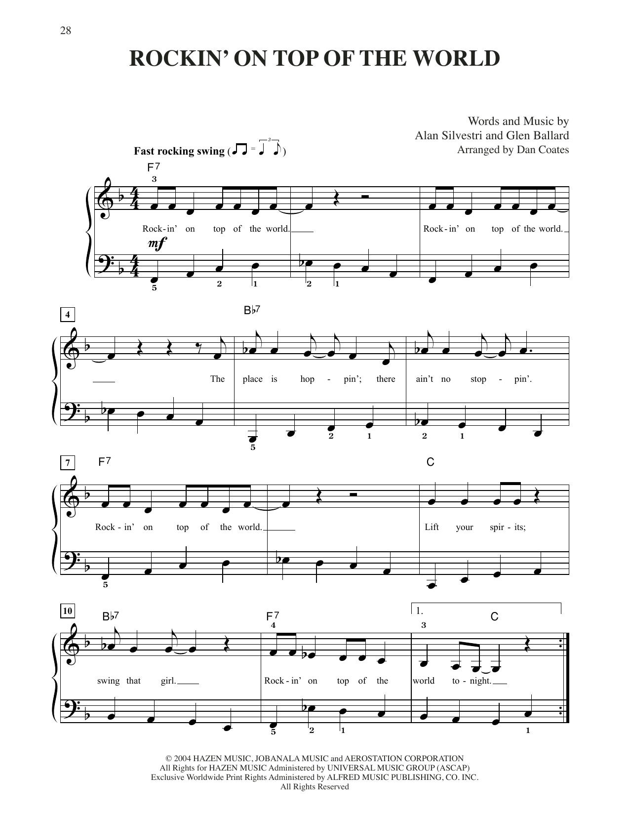 Download Steven Tyler Rockin' On Top Of The World (from The Polar Express) (arr. Dan Coates) Sheet Music and learn how to play Easy Piano PDF digital score in minutes
