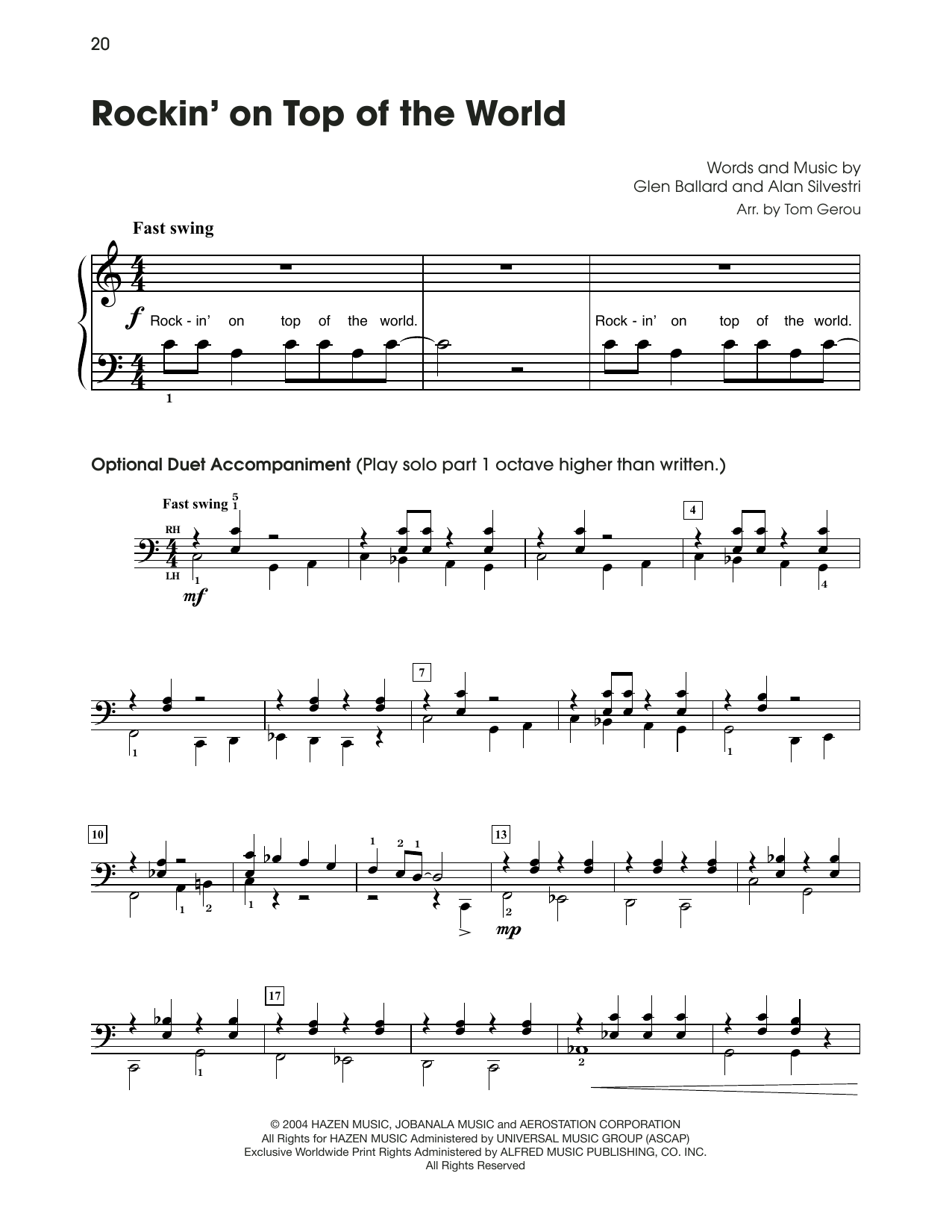 Download Steven Tyler Rockin' On Top Of The World (from The Polar Express) (arr. Tom Gerou) Sheet Music and learn how to play 5-Finger Piano PDF digital score in minutes