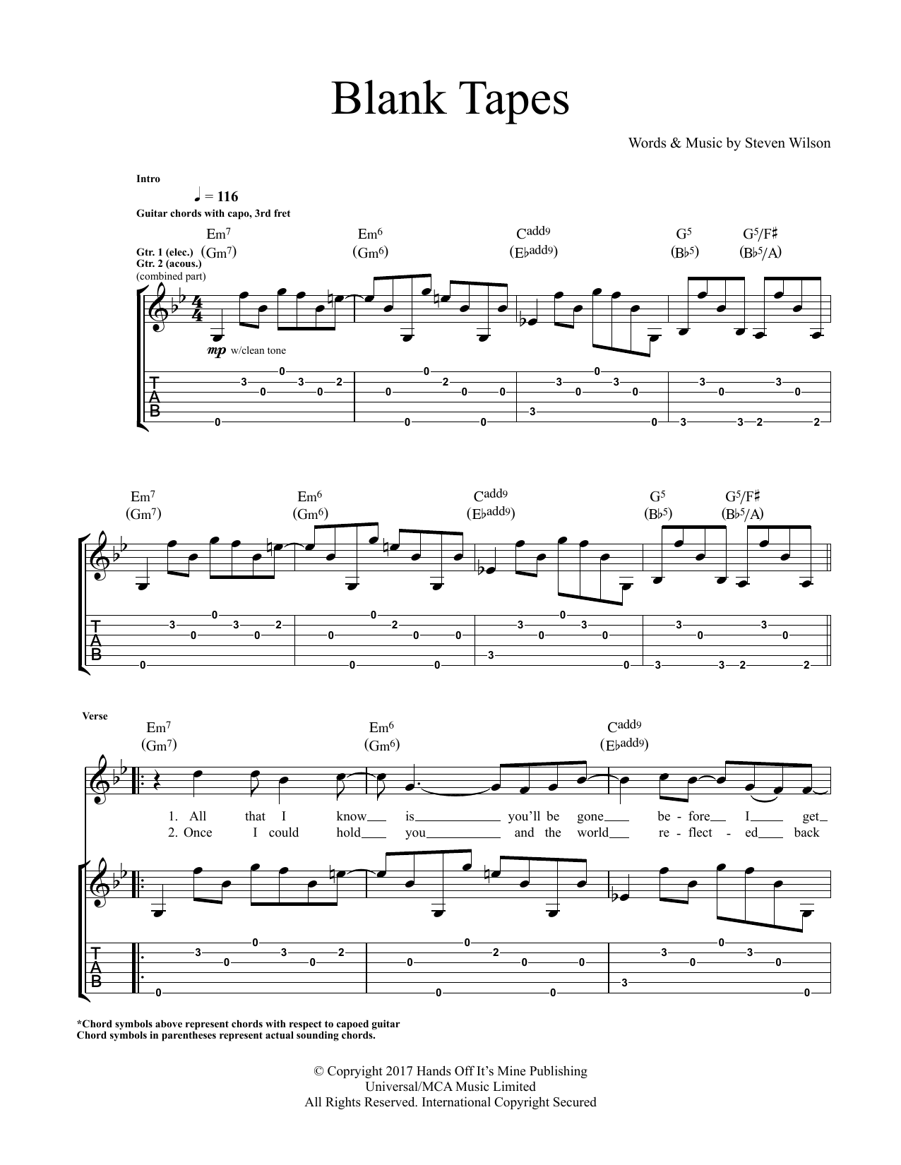 Download Steven Wilson Blank Tapes Sheet Music and learn how to play Guitar Tab PDF digital score in minutes