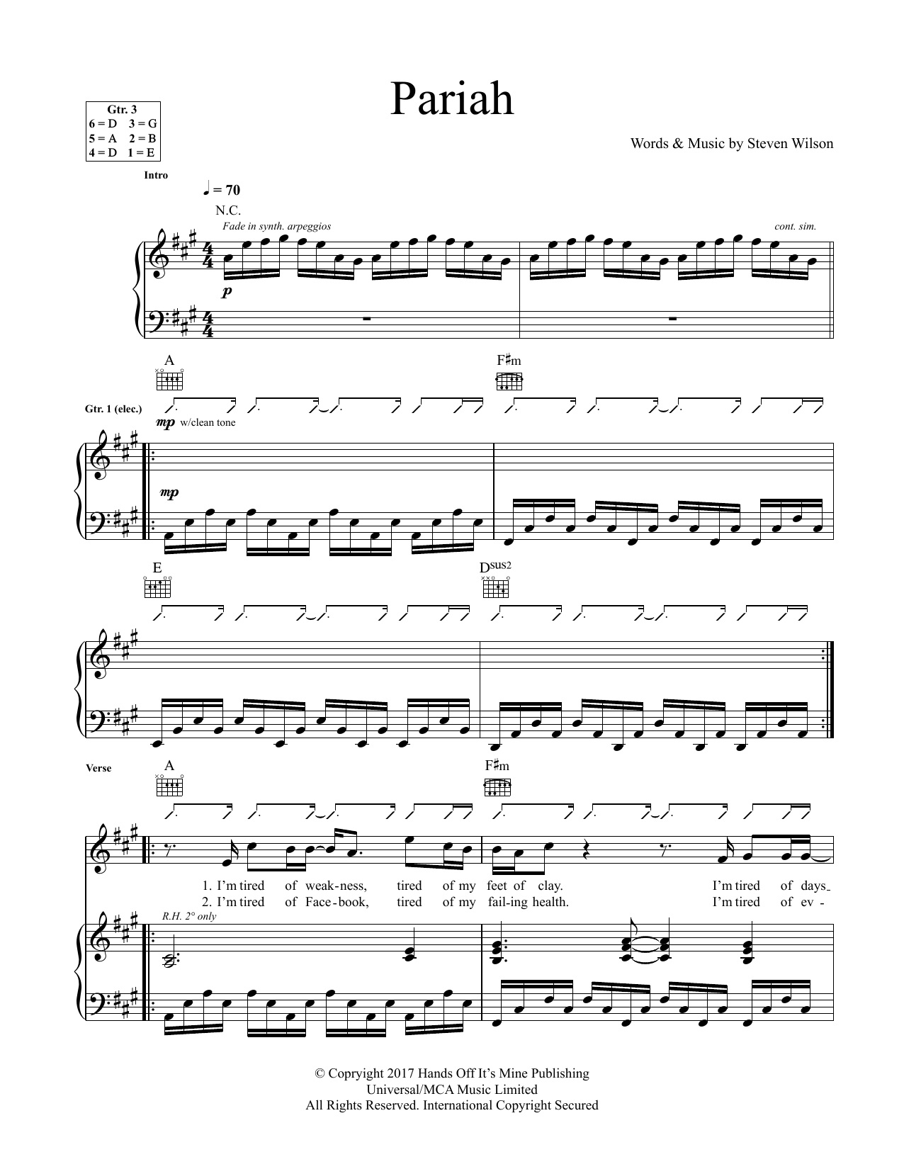 Download Steven Wilson Pariah Sheet Music and learn how to play Guitar Tab PDF digital score in minutes