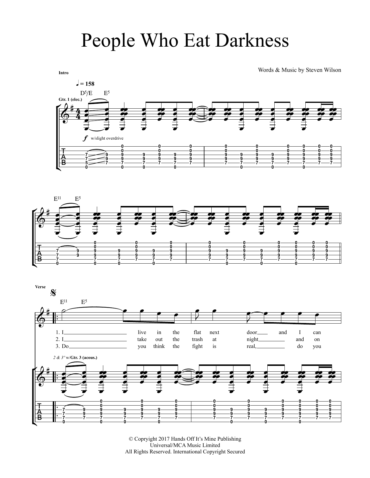 Download Steven Wilson People Who Eat Darkness Sheet Music and learn how to play Guitar Tab PDF digital score in minutes