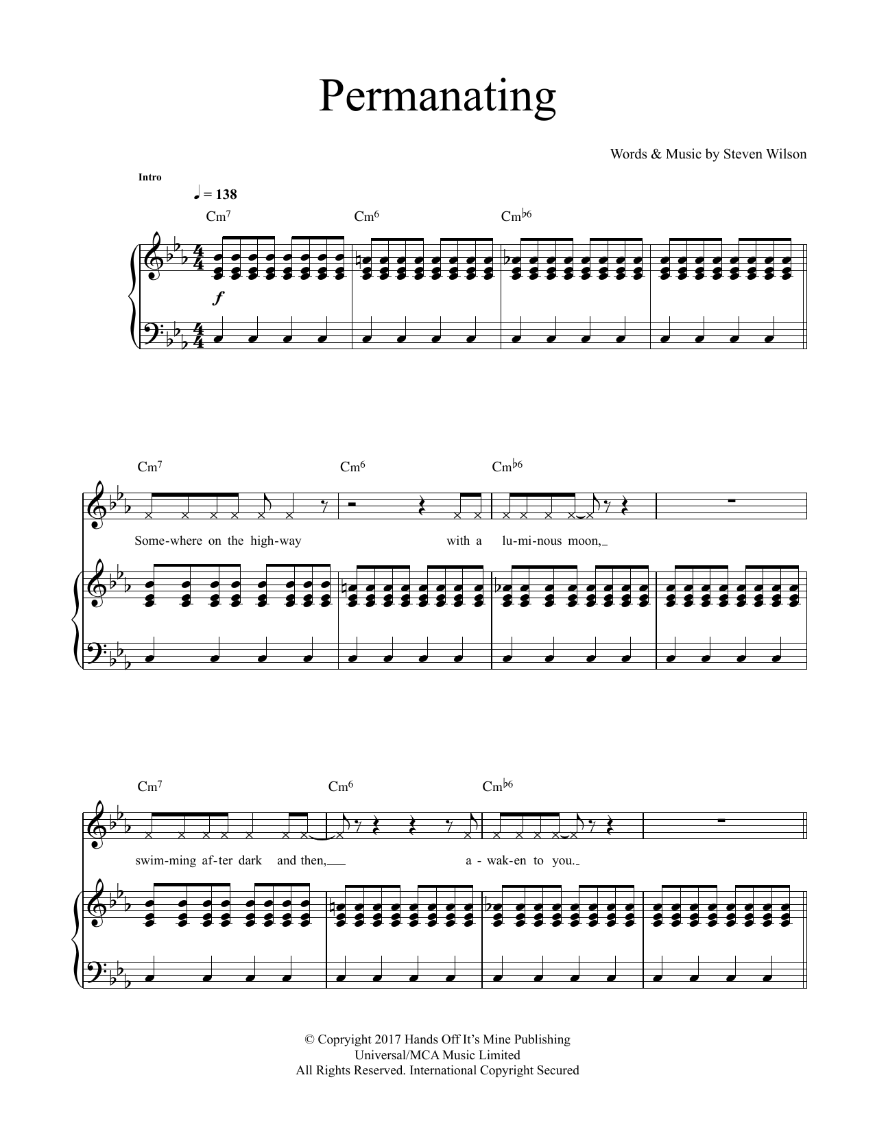 Download Steven Wilson Permanating Sheet Music and learn how to play Piano & Vocal PDF digital score in minutes