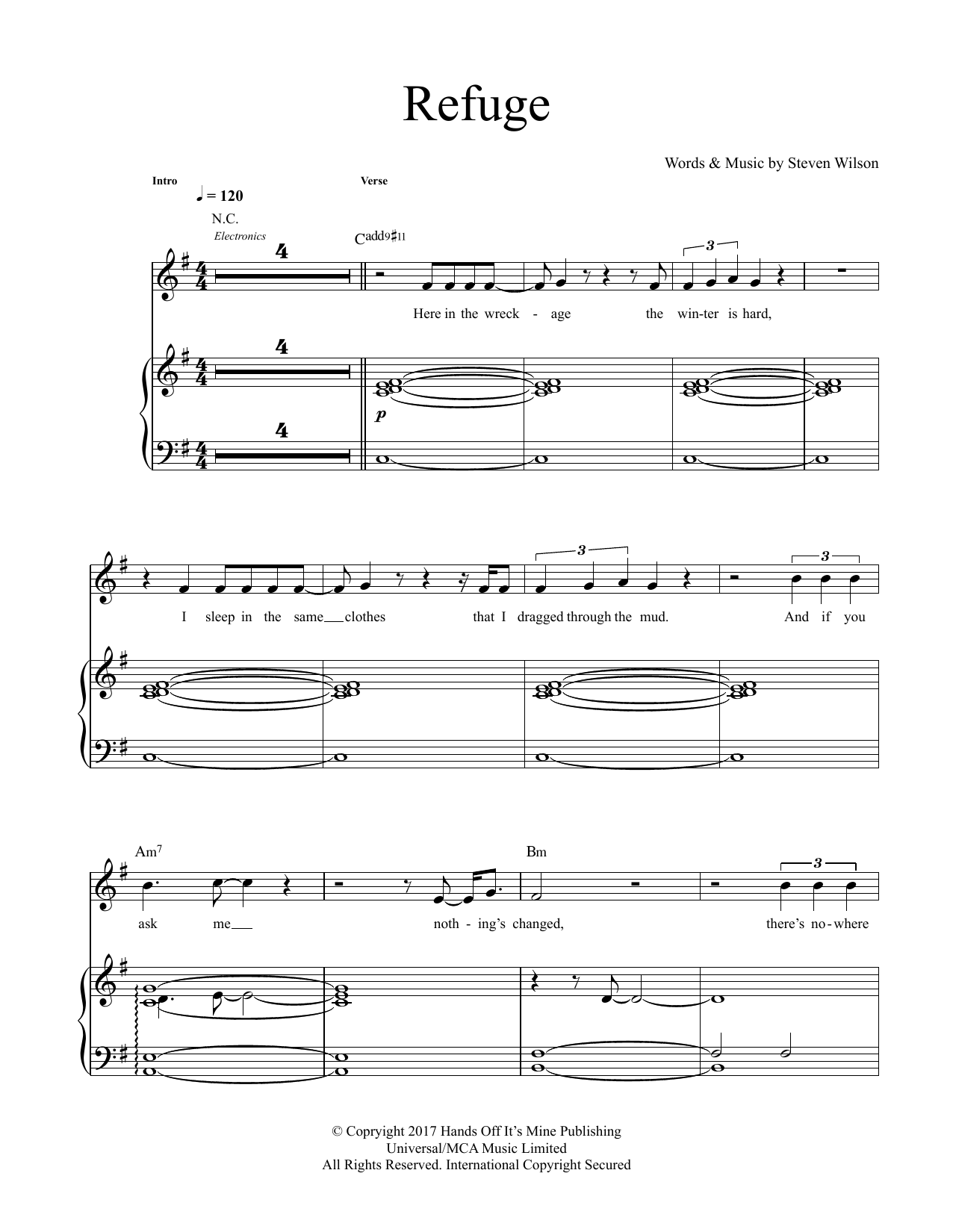 Download Steven Wilson Refuge Sheet Music and learn how to play Piano & Vocal PDF digital score in minutes