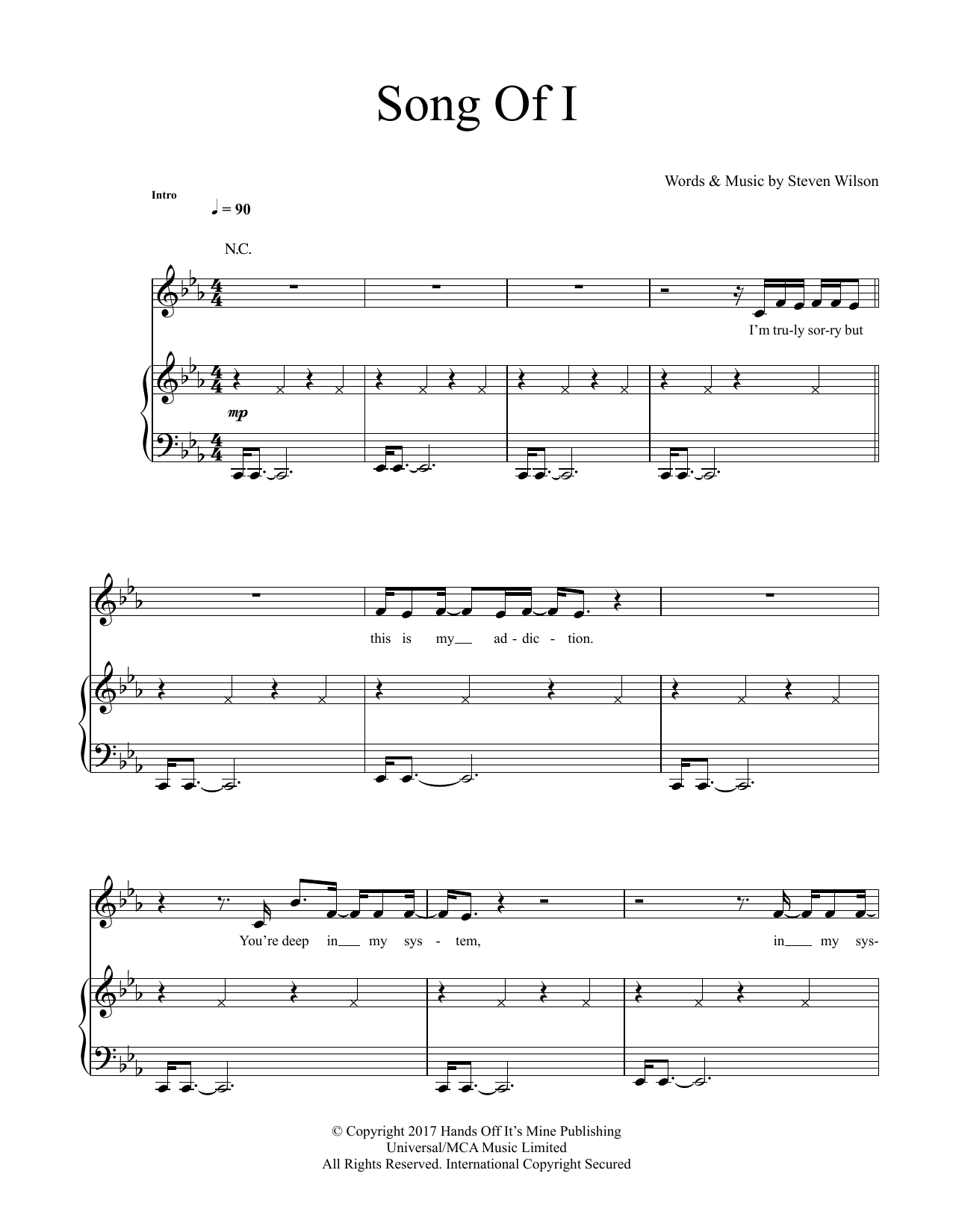 Download Steven Wilson Song Of I Sheet Music and learn how to play Piano & Vocal PDF digital score in minutes