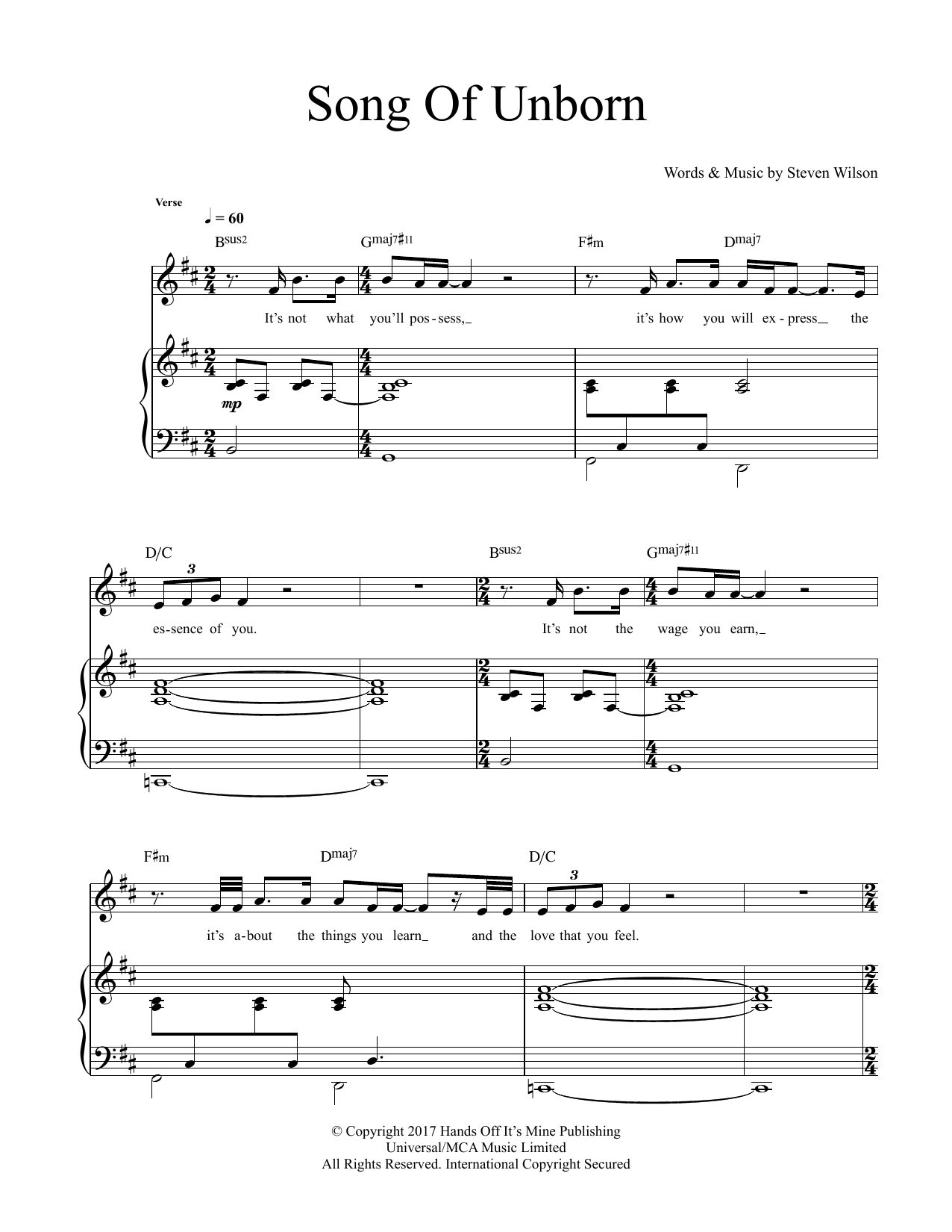 Download Steven Wilson Song Of Unborn Sheet Music and learn how to play Guitar Tab PDF digital score in minutes