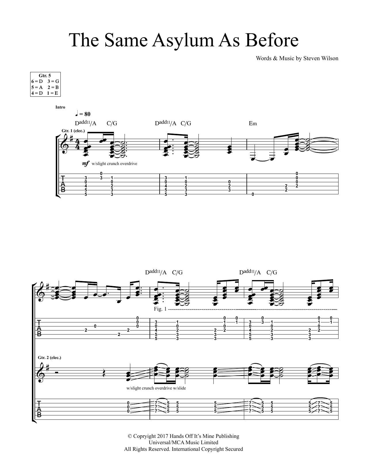 Download Steven Wilson The Same Asylum As Before Sheet Music and learn how to play Guitar Tab PDF digital score in minutes