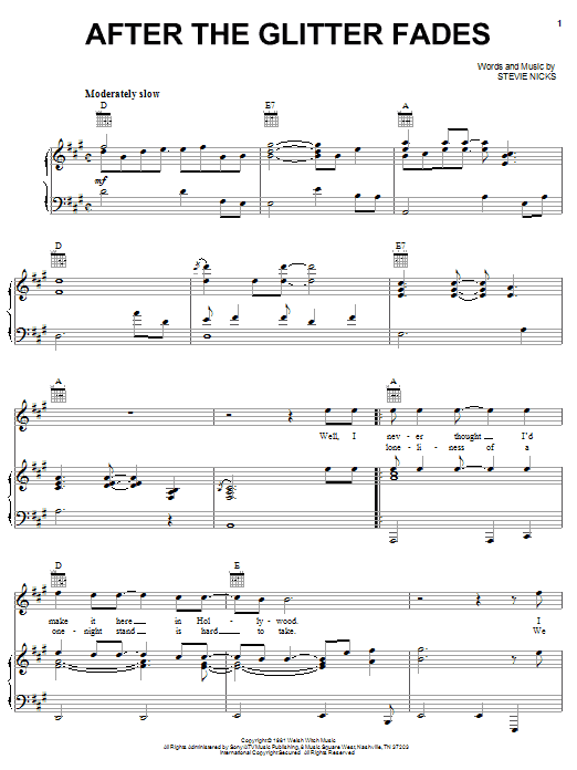 Download Stevie Nicks After The Glitter Fades Sheet Music and learn how to play Piano, Vocal & Guitar (Right-Hand Melody) PDF digital score in minutes