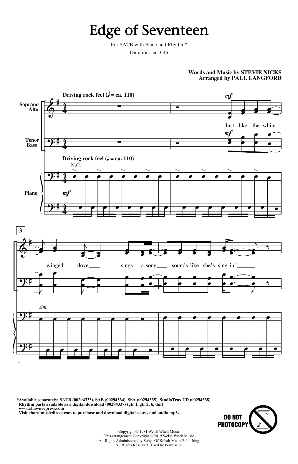 Download Stevie Nicks Edge Of Seventeen (arr. Paul Langford) Sheet Music and learn how to play SATB Choir PDF digital score in minutes