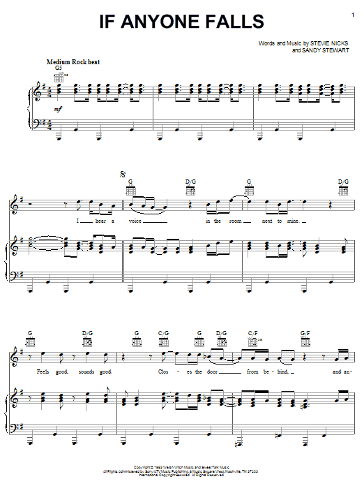 Download Stevie Nicks If Anyone Falls Sheet Music and learn how to play Piano, Vocal & Guitar (Right-Hand Melody) PDF digital score in minutes