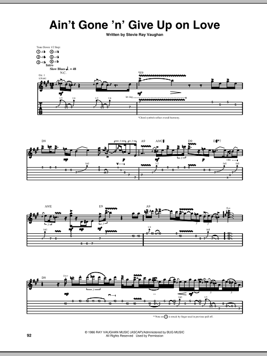 Download Stevie Ray Vaughan Ain't Gone 'n' Give Up On Love Sheet Music and learn how to play Guitar Tab PDF digital score in minutes