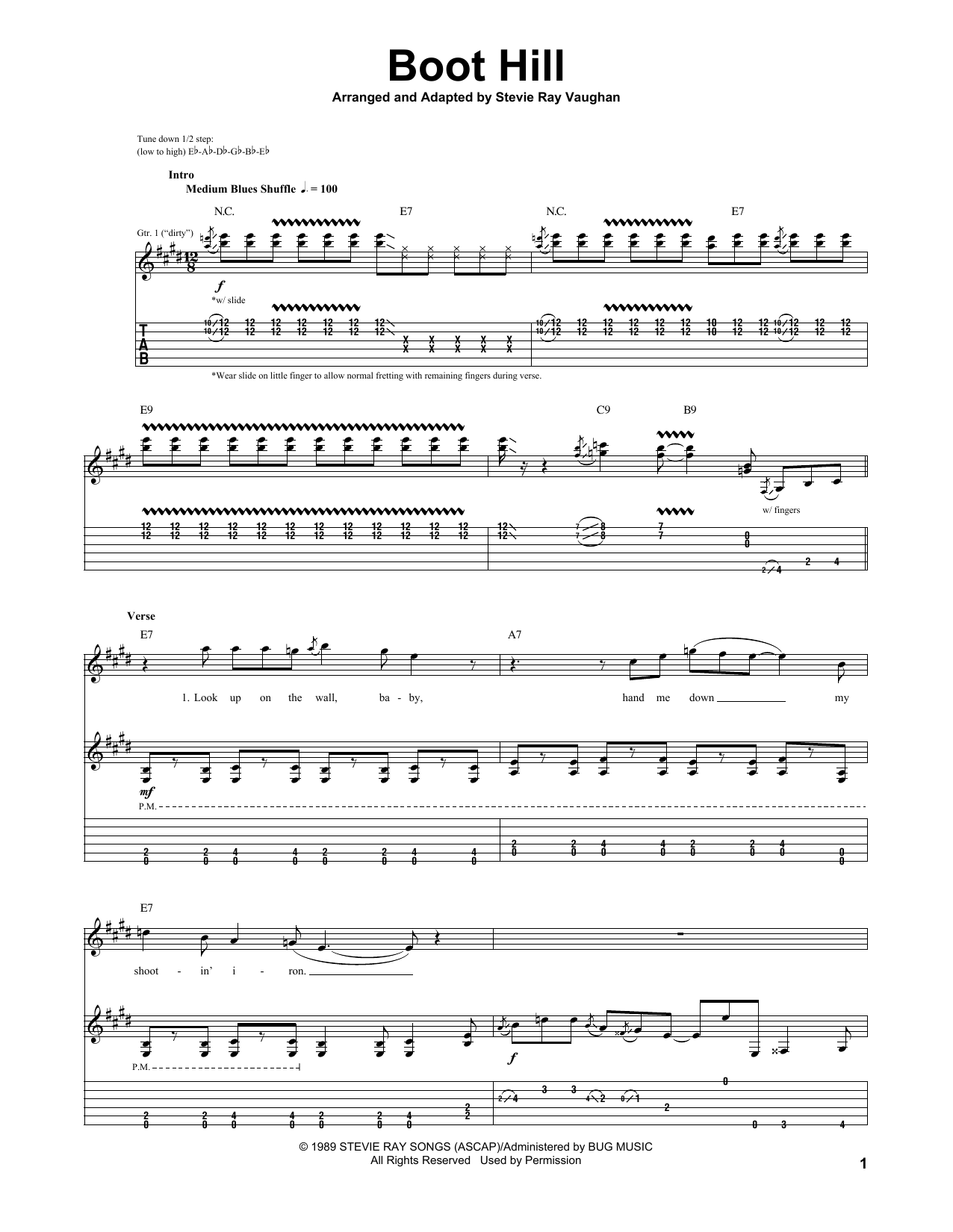 Download Stevie Ray Vaughan Boot Hill Sheet Music and learn how to play Guitar Tab PDF digital score in minutes