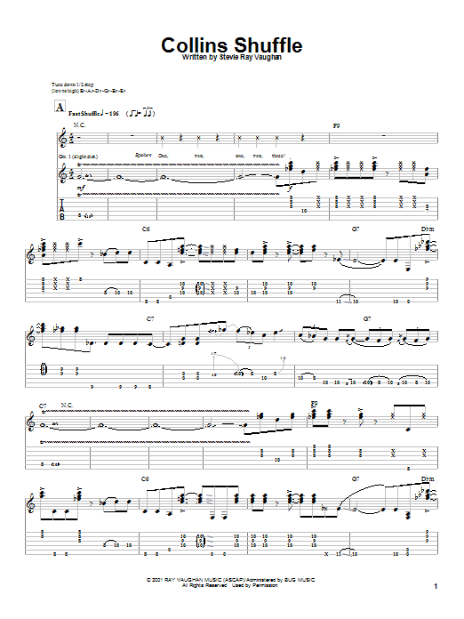 Download Stevie Ray Vaughan Collins Shuffle Sheet Music and learn how to play Guitar Tab PDF digital score in minutes