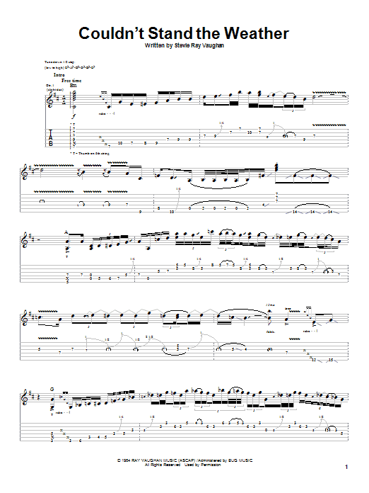 Download Stevie Ray Vaughan Couldn't Stand The Weather Sheet Music and learn how to play Guitar Tab PDF digital score in minutes