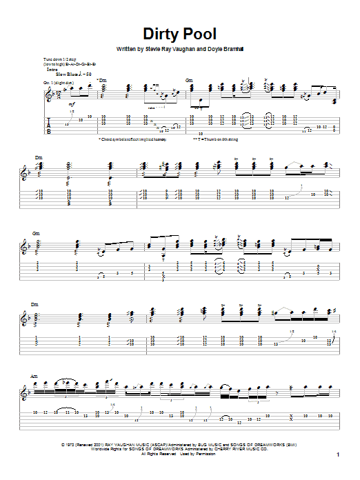 Download Stevie Ray Vaughan Dirty Pool Sheet Music and learn how to play Guitar Tab PDF digital score in minutes