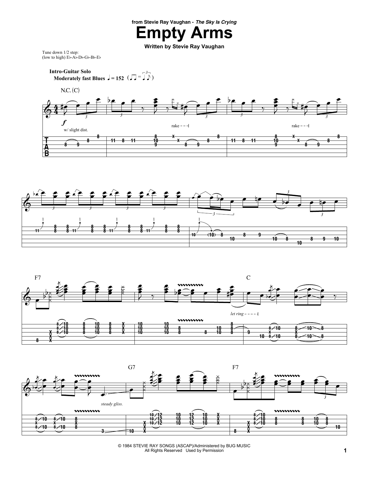 Download Stevie Ray Vaughan Empty Arms Sheet Music and learn how to play DRMTRN PDF digital score in minutes