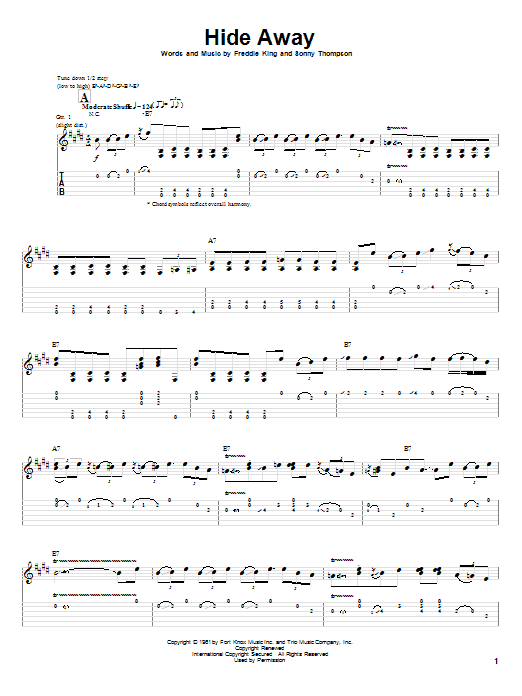 Download Stevie Ray Vaughan Hide Away Sheet Music and learn how to play Guitar Tab PDF digital score in minutes