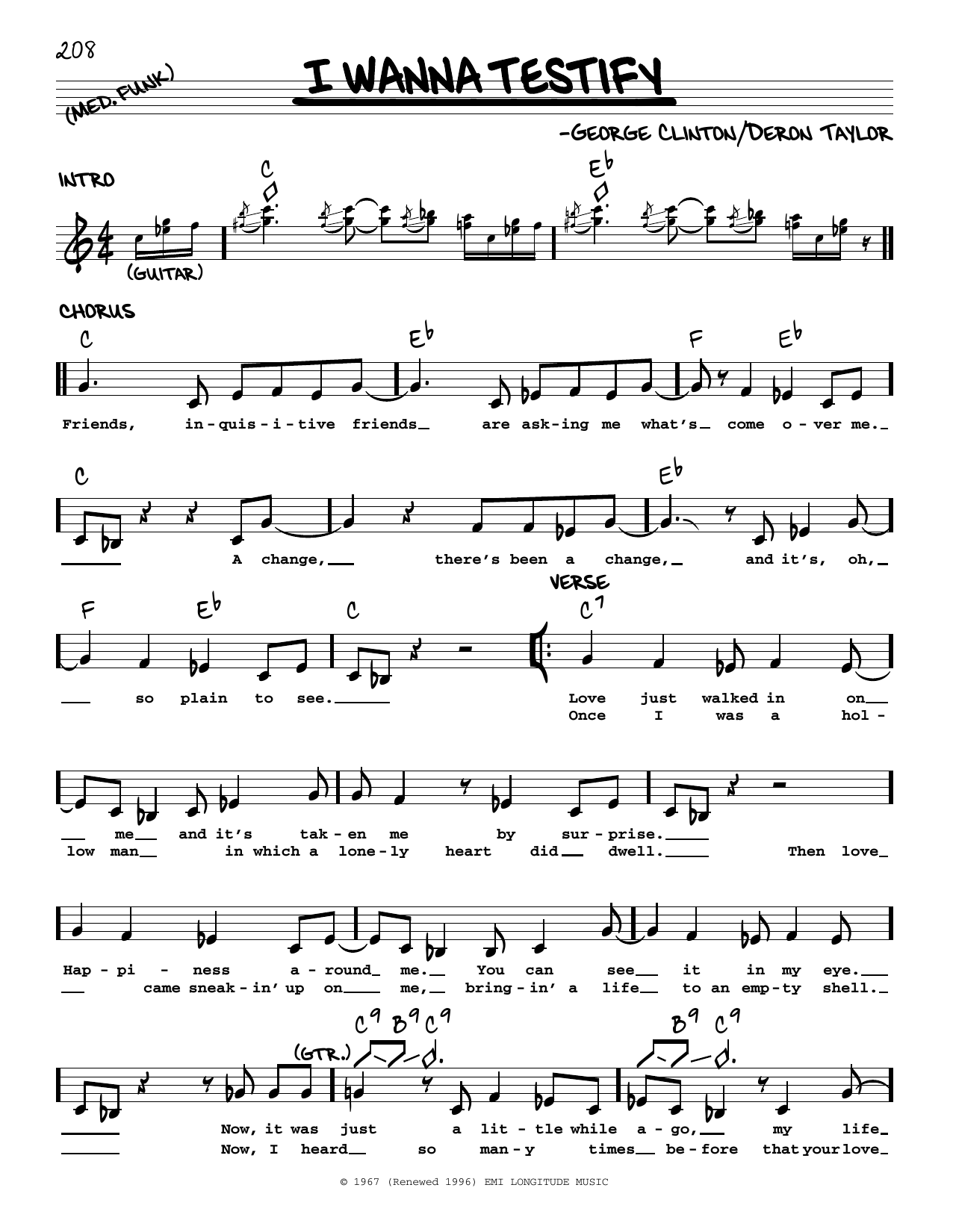 Download Stevie Ray Vaughan I Wanna Testify Sheet Music and learn how to play Real Book – Melody & Chords PDF digital score in minutes