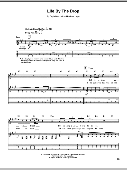 Download Stevie Ray Vaughan Life By The Drop Sheet Music and learn how to play Guitar Tab PDF digital score in minutes