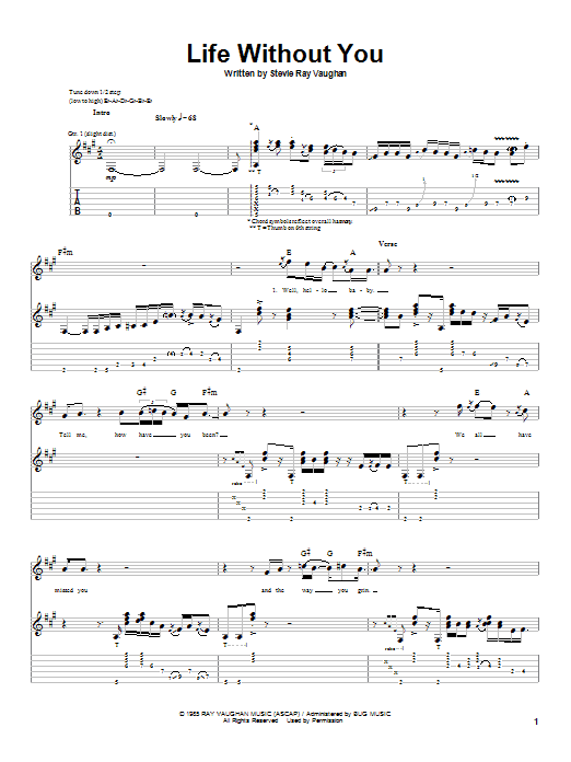 Download Stevie Ray Vaughan Life Without You Sheet Music and learn how to play Guitar Tab PDF digital score in minutes