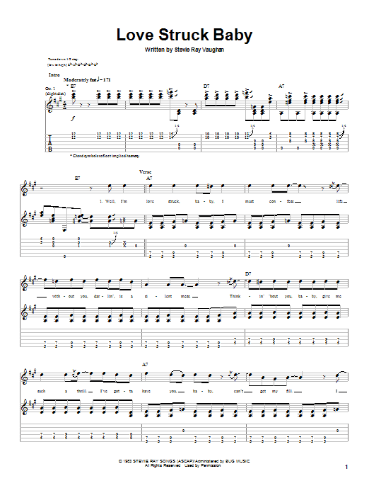 Download Stevie Ray Vaughan Love Struck Baby Sheet Music and learn how to play Bass Guitar Tab PDF digital score in minutes