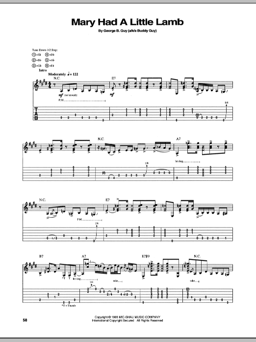 Download Stevie Ray Vaughan Mary Had A Little Lamb Sheet Music and learn how to play Easy Guitar Tab PDF digital score in minutes