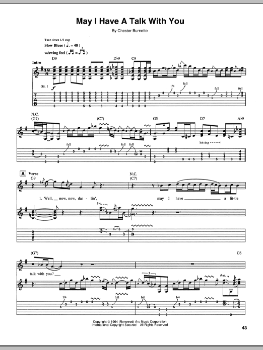 Download Stevie Ray Vaughan May I Have A Talk With You Sheet Music and learn how to play Guitar Tab PDF digital score in minutes
