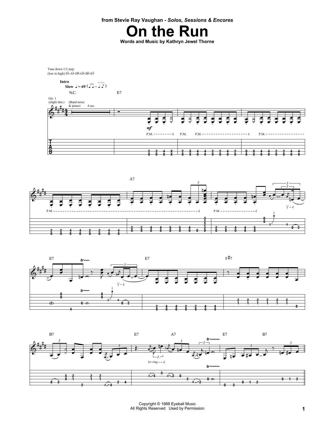 Download Stevie Ray Vaughan On The Run Sheet Music and learn how to play Guitar Tab PDF digital score in minutes