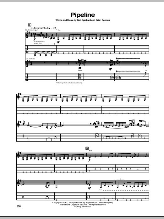 Download Stevie Ray Vaughan Pipeline Sheet Music and learn how to play Guitar Tab PDF digital score in minutes