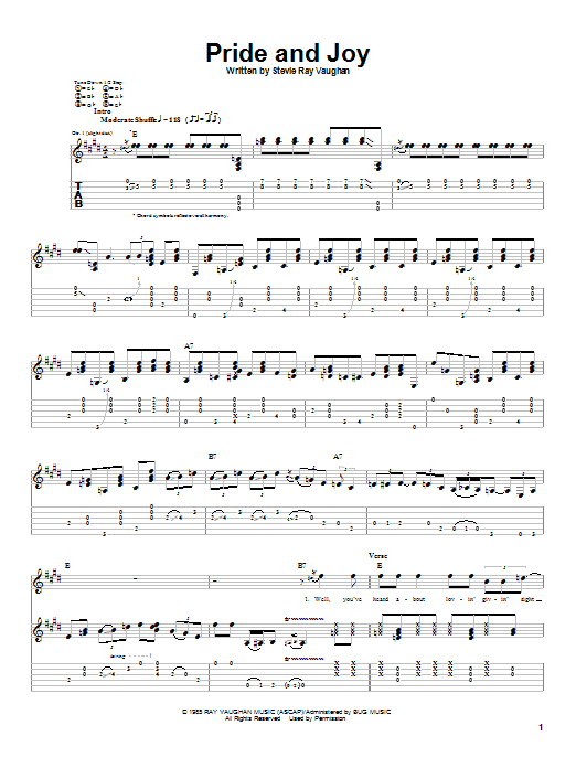Download Stevie Ray Vaughan Pride And Joy Sheet Music and learn how to play Bass Guitar Tab PDF digital score in minutes