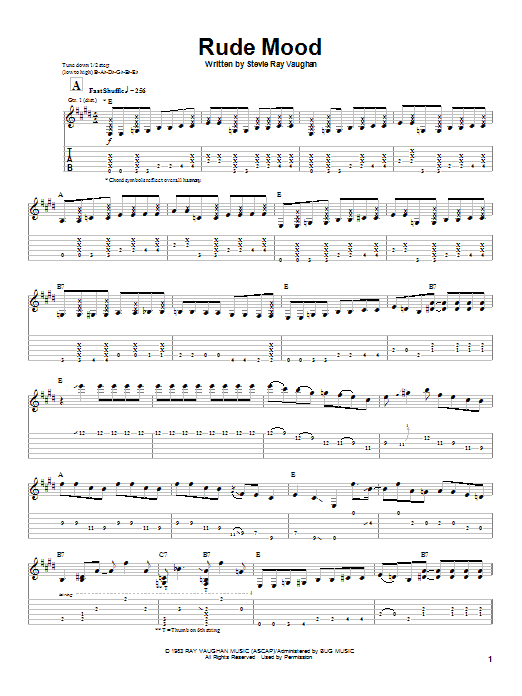 Download Stevie Ray Vaughan Rude Mood Sheet Music and learn how to play Guitar Tab PDF digital score in minutes