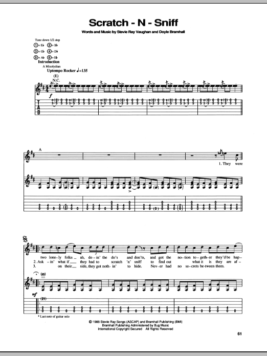 Download Stevie Ray Vaughan Scratch-N-Sniff Sheet Music and learn how to play Guitar Tab PDF digital score in minutes