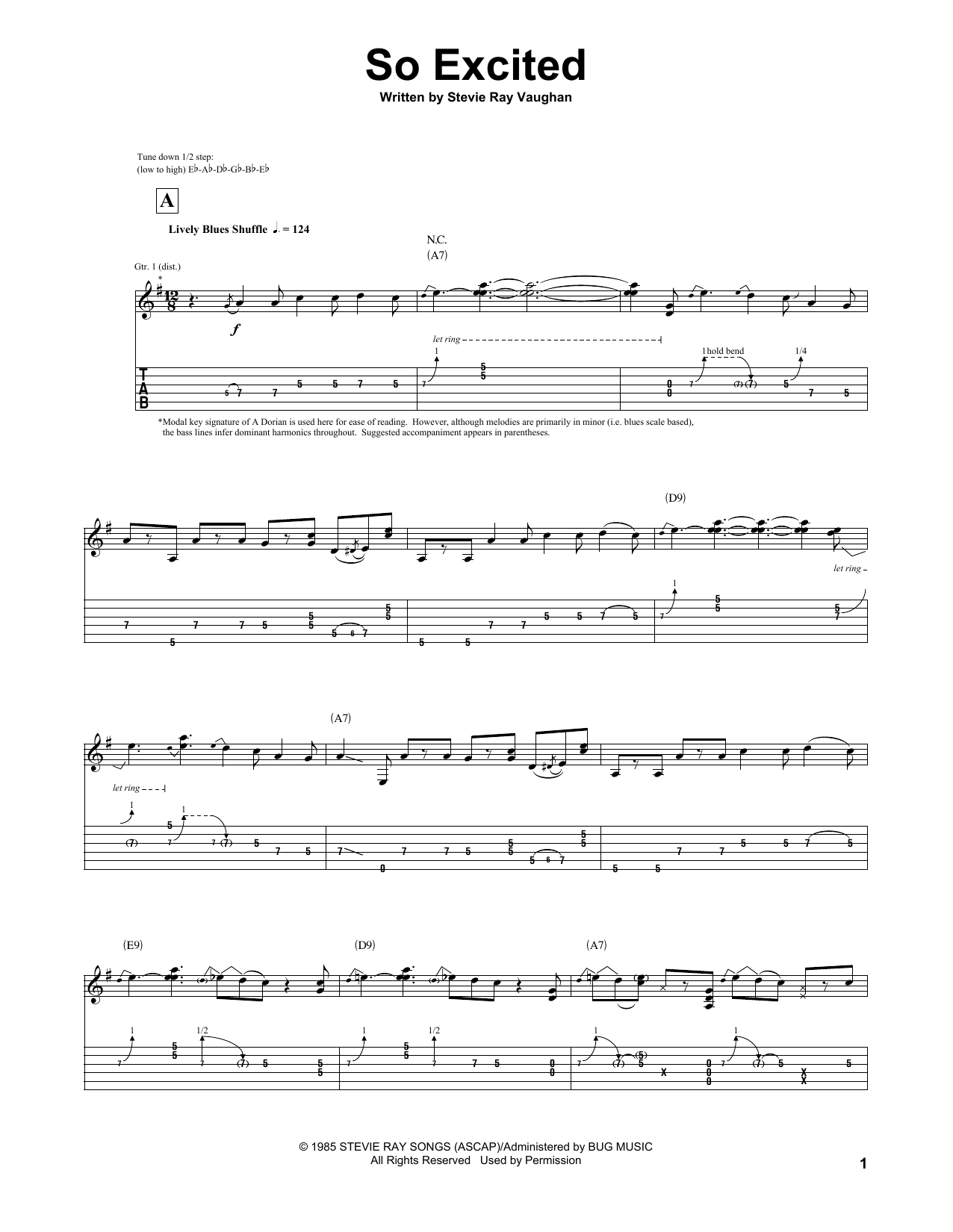 Download Stevie Ray Vaughan So Excited Sheet Music and learn how to play Guitar Tab PDF digital score in minutes