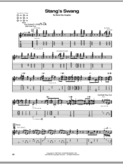 Download Stevie Ray Vaughan Stang's Swang Sheet Music and learn how to play Guitar Tab PDF digital score in minutes