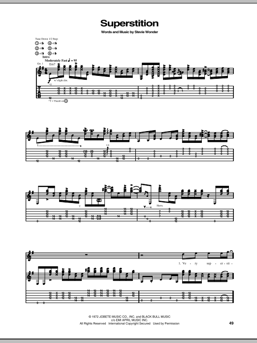 Download Stevie Ray Vaughan Superstition Sheet Music and learn how to play Guitar Tab PDF digital score in minutes