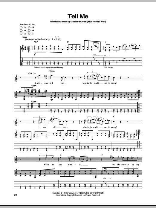 Download Stevie Ray Vaughan Tell Me Sheet Music and learn how to play Guitar Tab PDF digital score in minutes