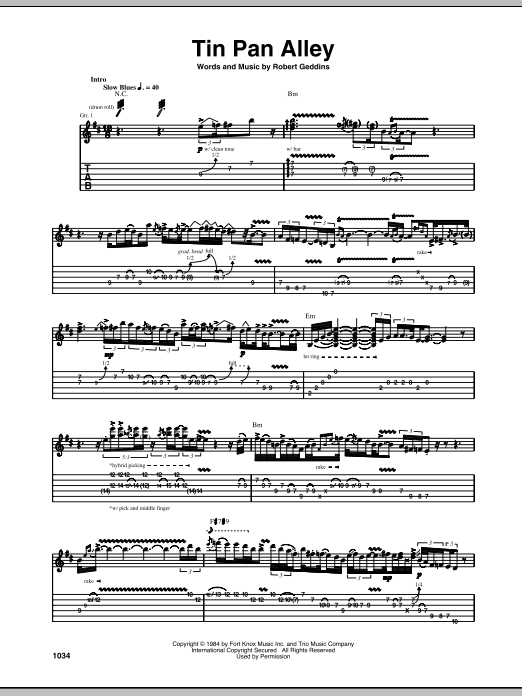 Download Stevie Ray Vaughan Tin Pan Alley Sheet Music and learn how to play Real Book – Melody, Lyrics & Chords PDF digital score in minutes