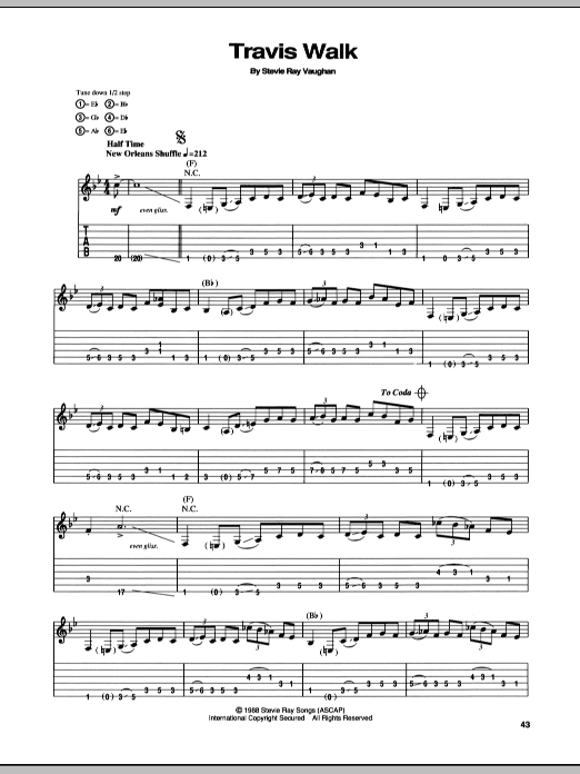 Download Stevie Ray Vaughan Travis Walk Sheet Music and learn how to play Guitar Tab PDF digital score in minutes