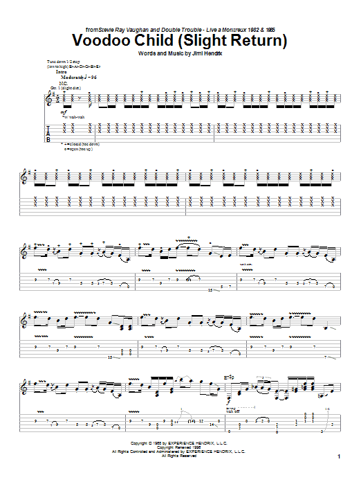 Download Stevie Ray Vaughan Voodoo Child (Slight Return) Sheet Music and learn how to play Guitar Tab PDF digital score in minutes