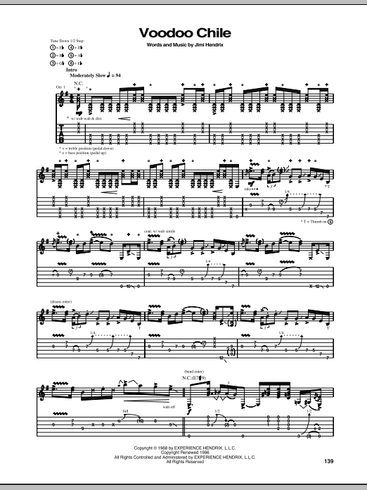 Download Stevie Ray Vaughan Voodoo Chile Sheet Music and learn how to play Guitar Tab PDF digital score in minutes