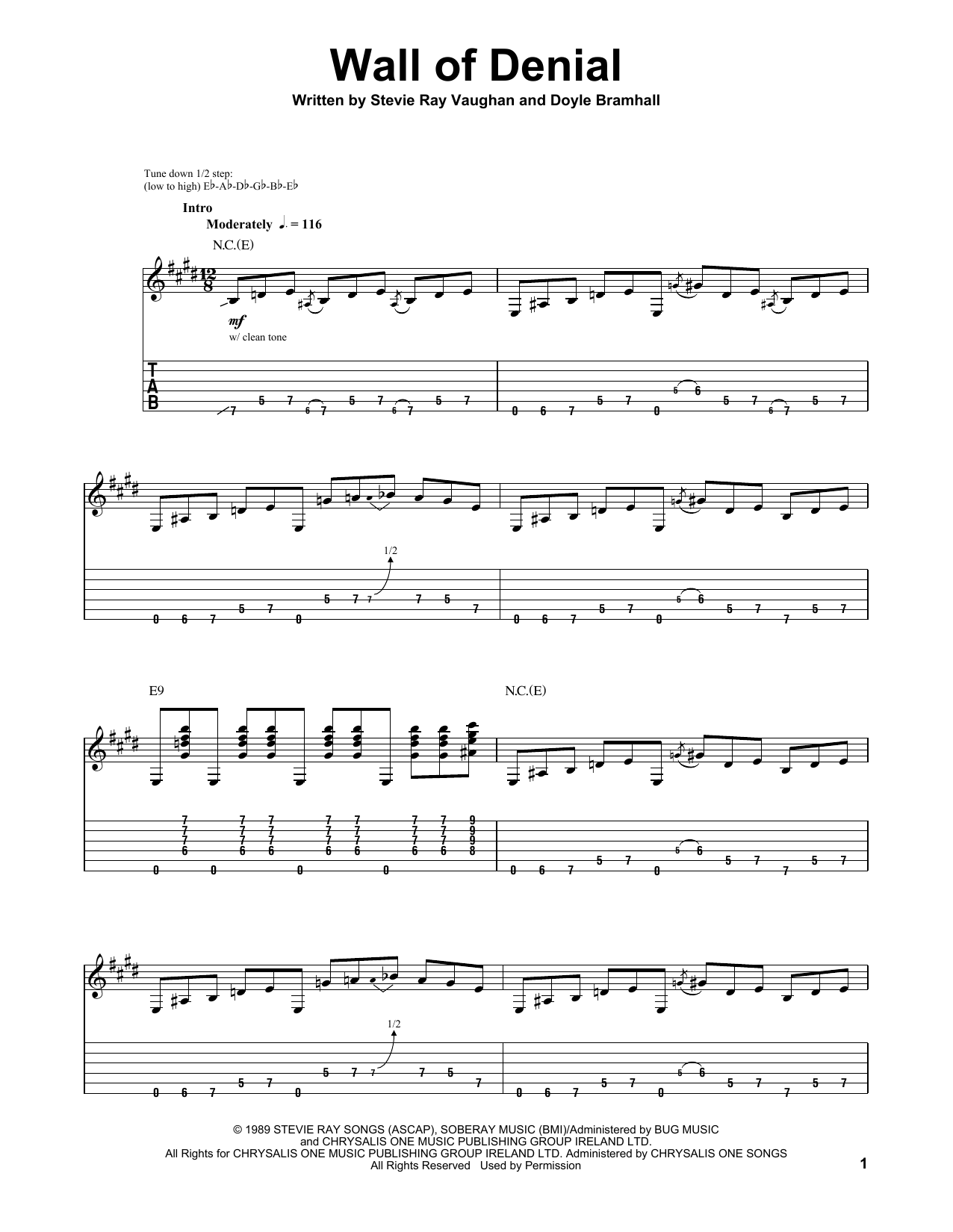 Download Stevie Ray Vaughan Wall Of Denial Sheet Music and learn how to play Guitar Tab PDF digital score in minutes