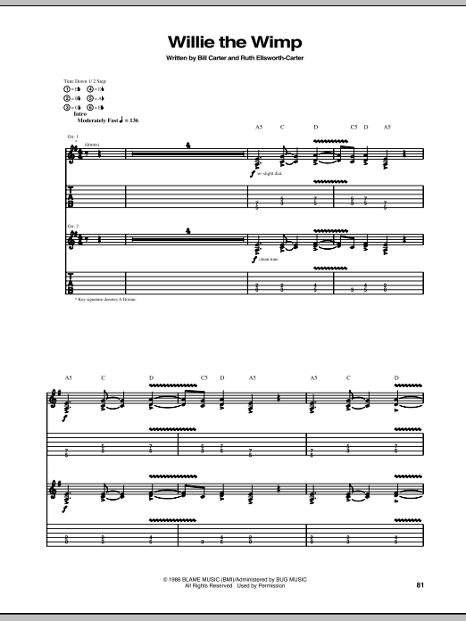 Download Stevie Ray Vaughan Willie The Wimp Sheet Music and learn how to play Guitar Tab PDF digital score in minutes