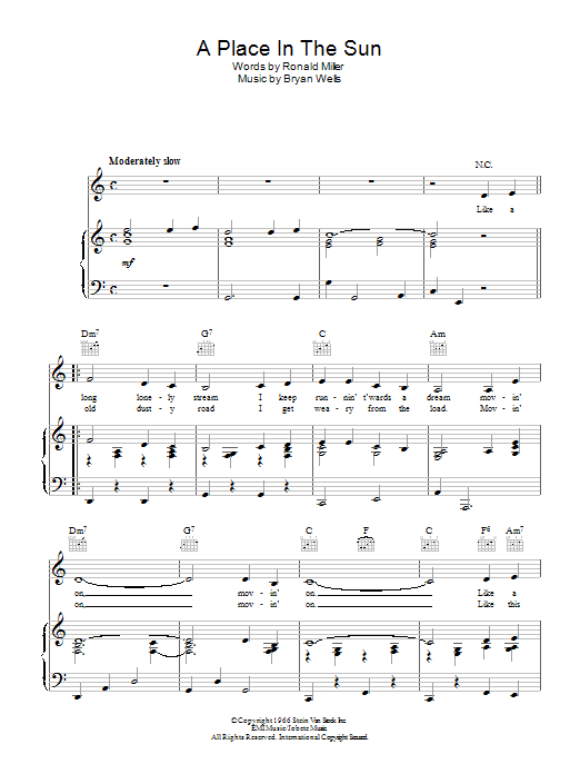 Download Stevie Wonder A Place In The Sun Sheet Music and learn how to play Piano, Vocal & Guitar (Right-Hand Melody) PDF digital score in minutes