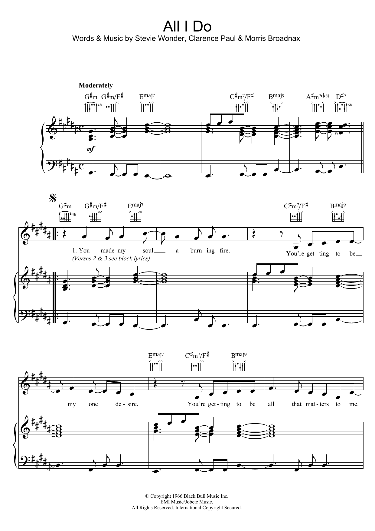 Download Stevie Wonder All I Do Sheet Music and learn how to play Piano, Vocal & Guitar PDF digital score in minutes